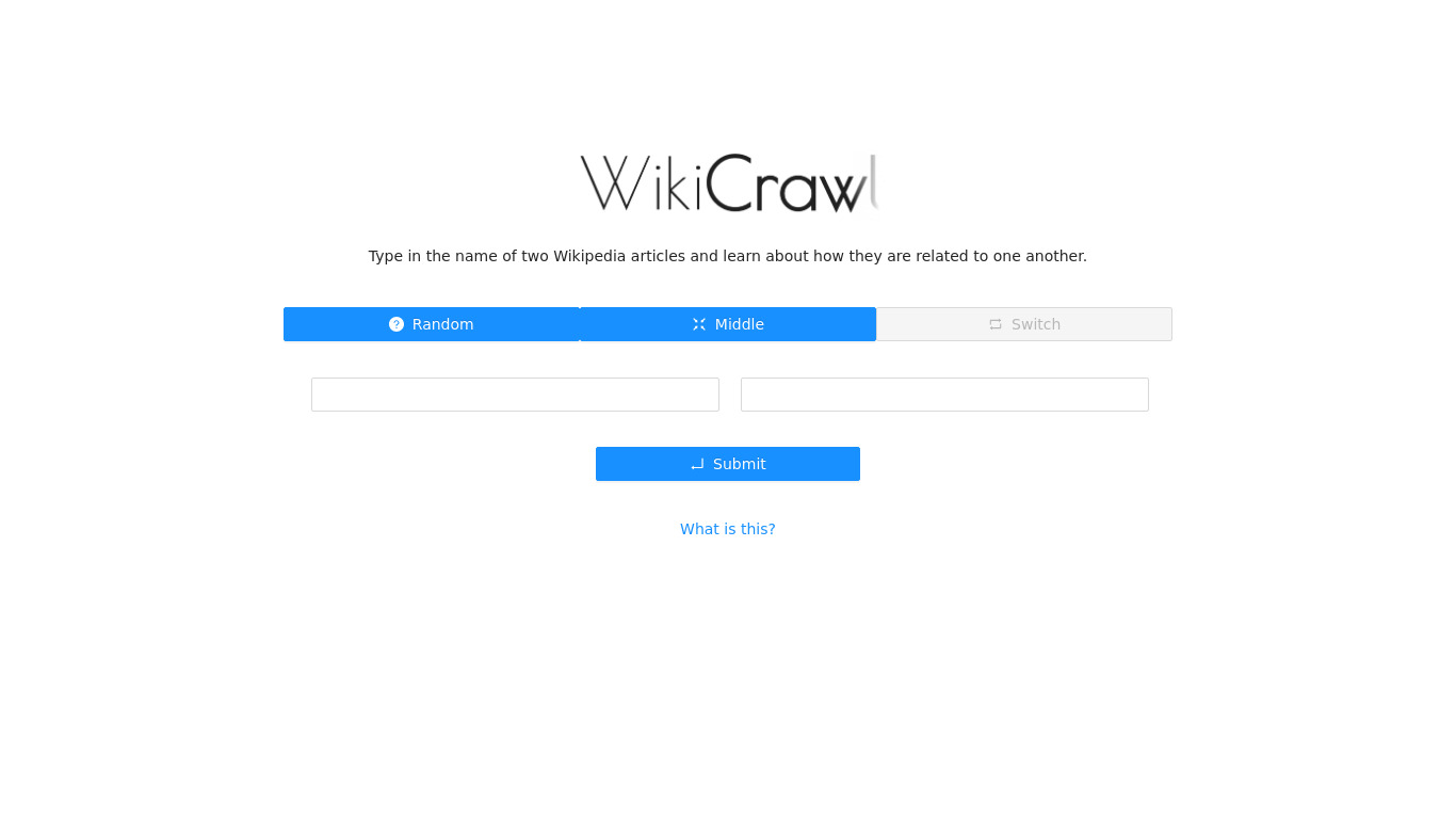 WikiCrawl Landing page