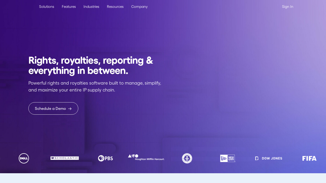 Rightsline Landing page