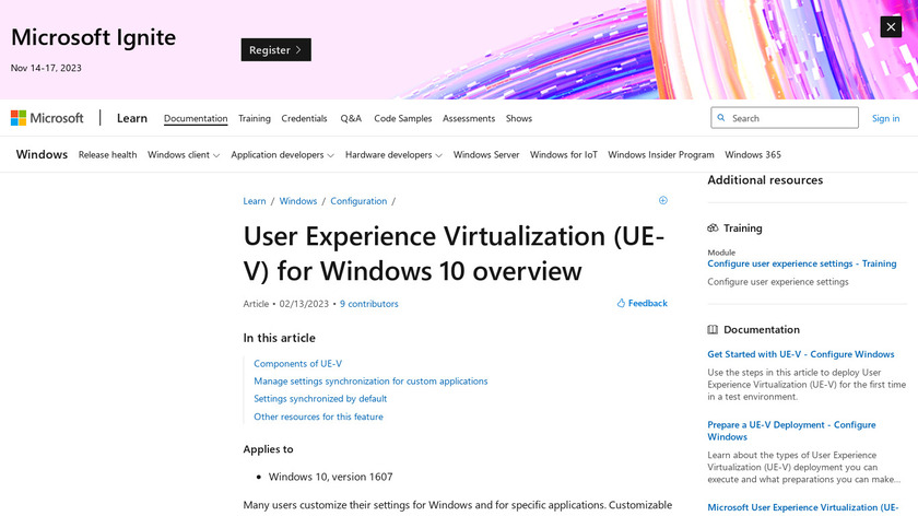 Microsoft User Experience Virtualization Landing Page