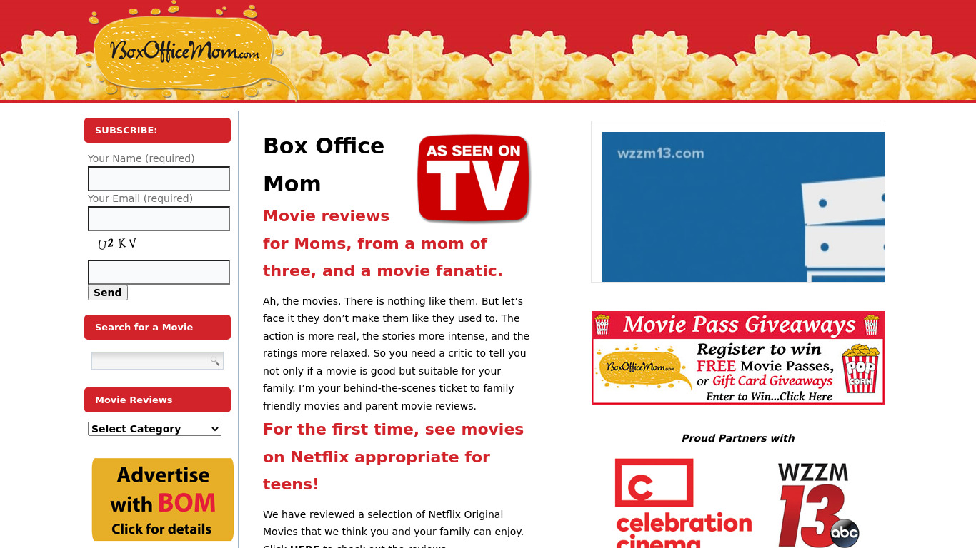 Box Office Mom Landing page