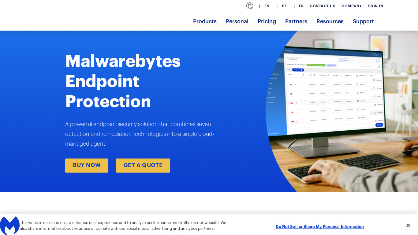Malwarebytes Endpoint Protection Landing page