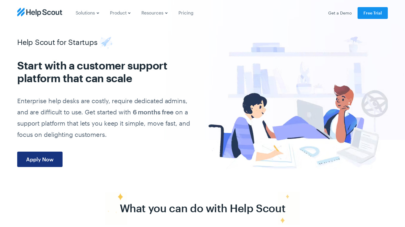 Help Scout for Startups Landing page