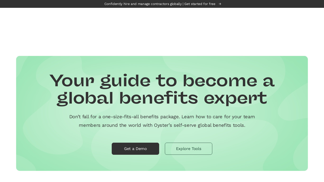 Global Benefits Tools by Oyster Landing page
