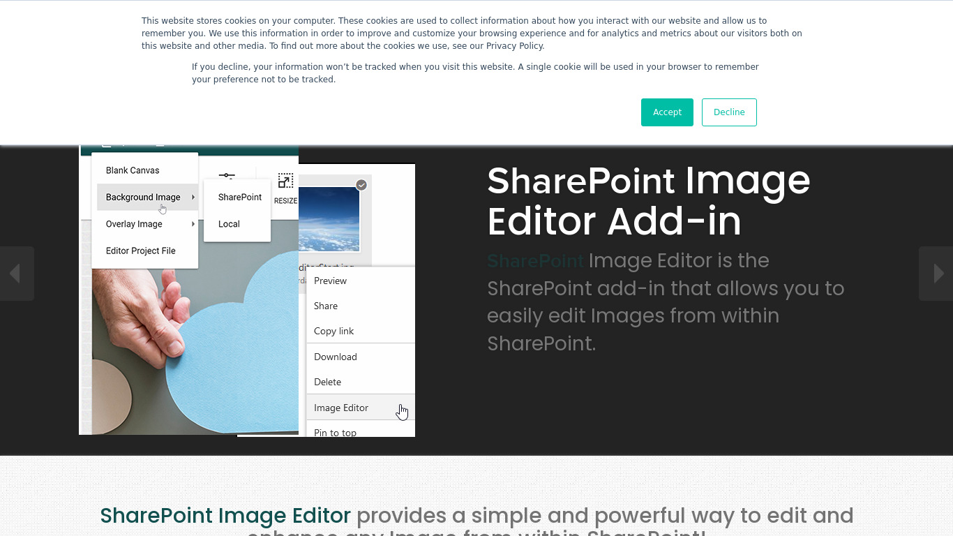 SharePoint Image Editor Landing page