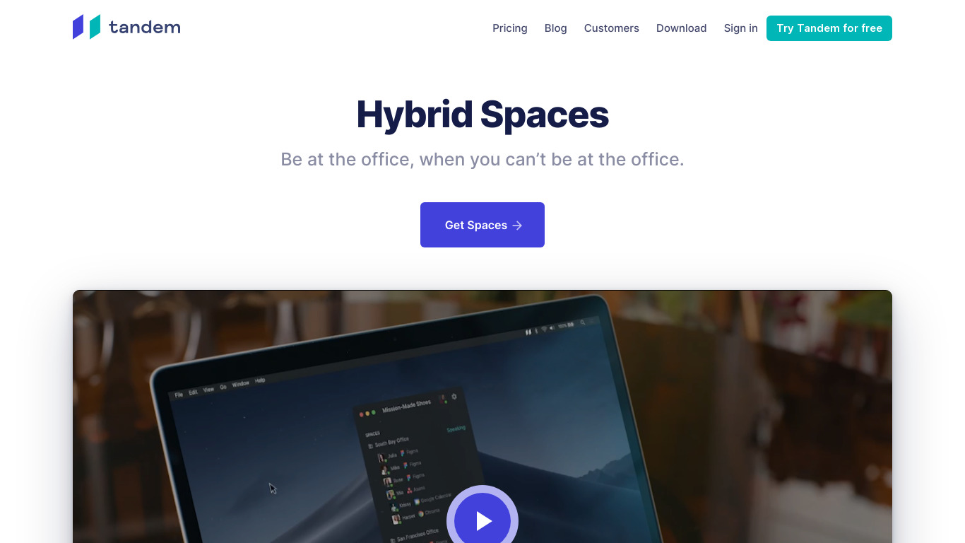 Hybrid Spaces by Tandem Landing page
