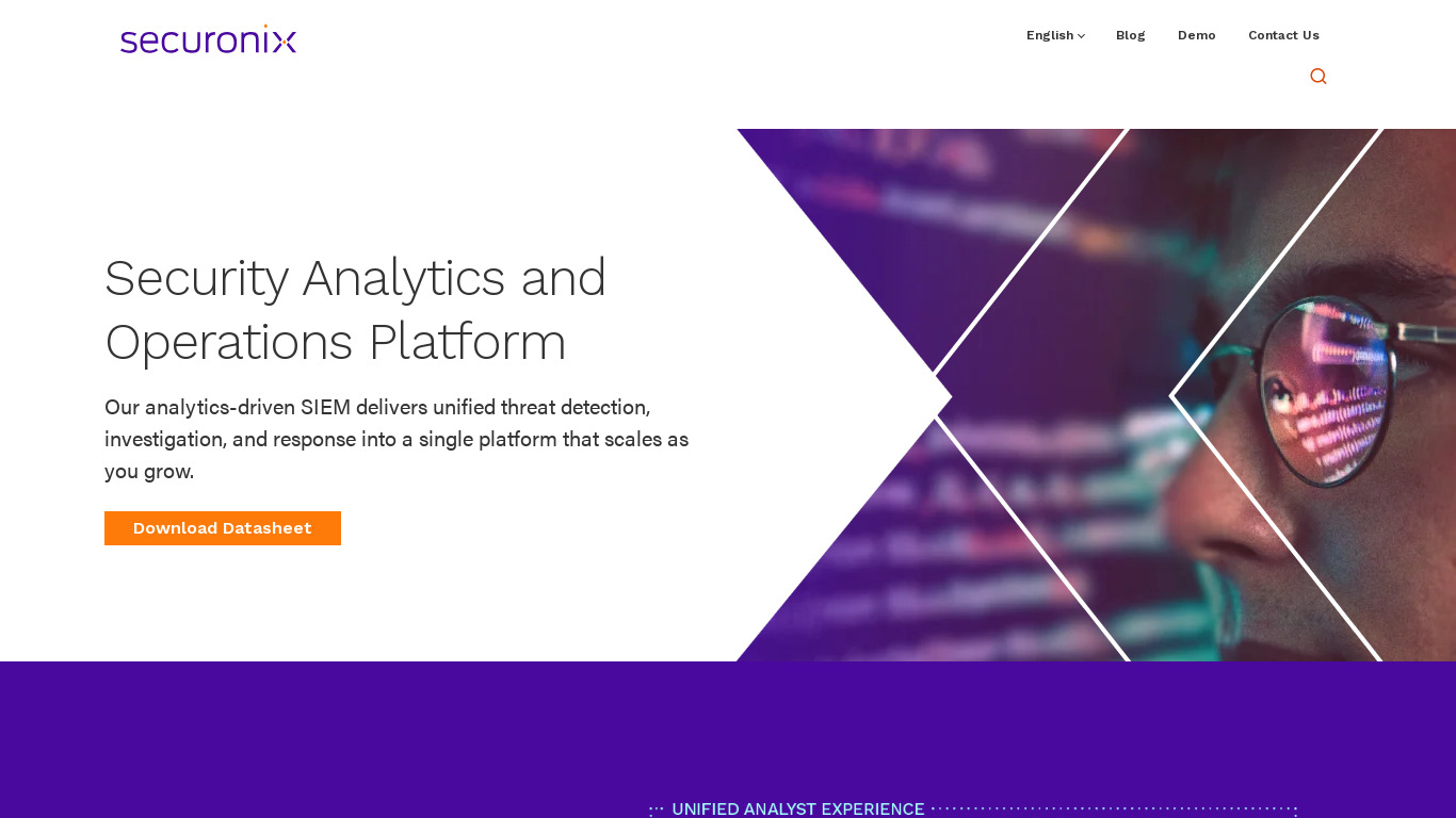 Securonix Security Operations and Analytics Landing page