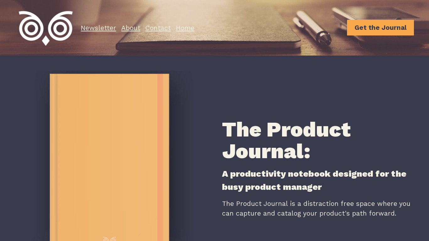 The Product Journal Landing page
