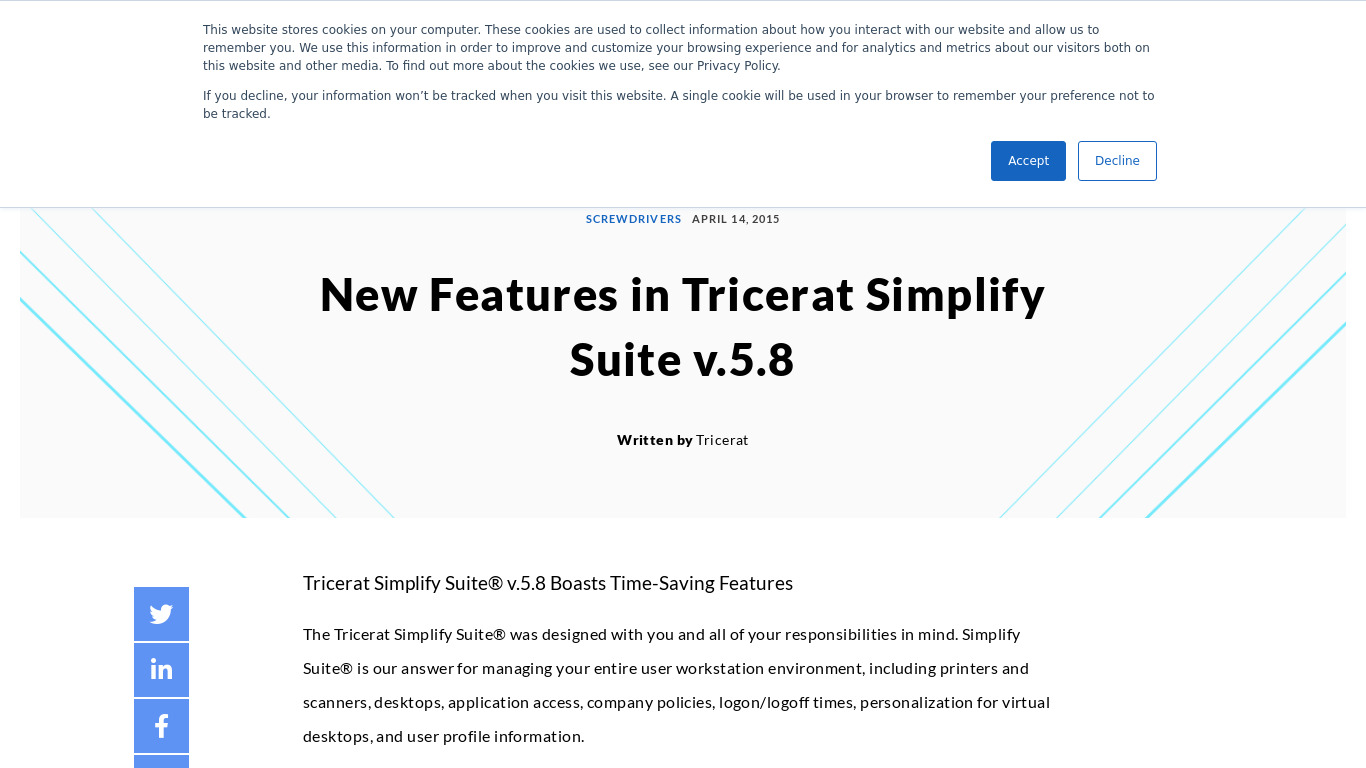 Tricerat Simplify Suite Landing page