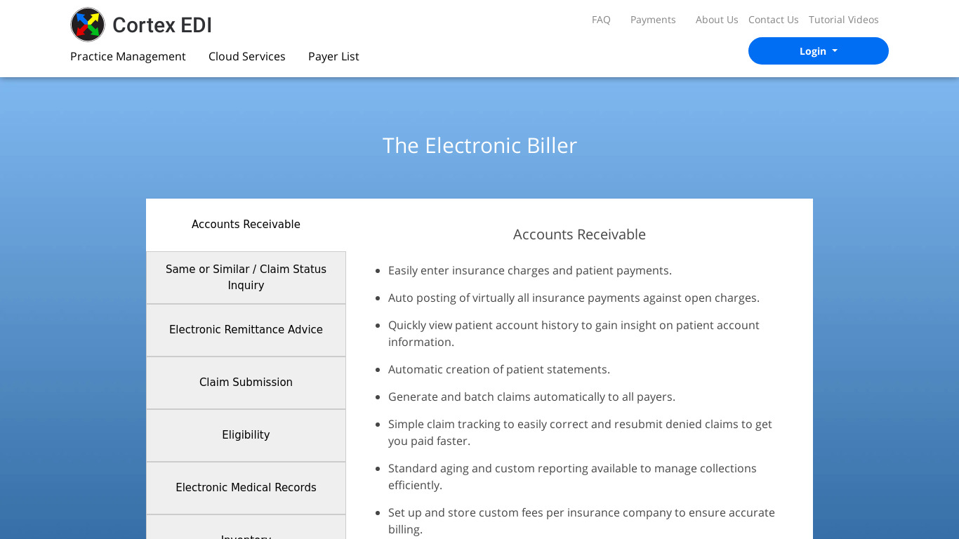 The Electronic Biller Landing page