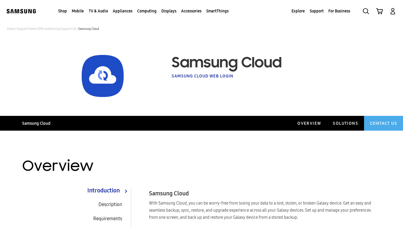 Samsung Cloud Landing page