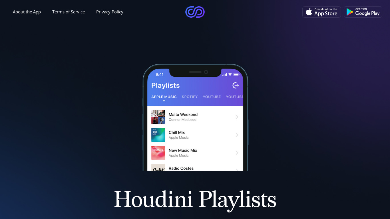 Houdini Playlists Landing page