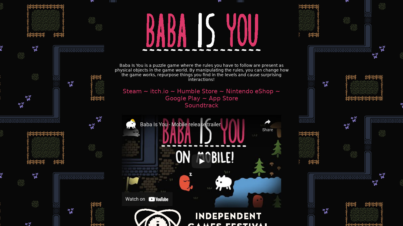 Baba Is You Landing page