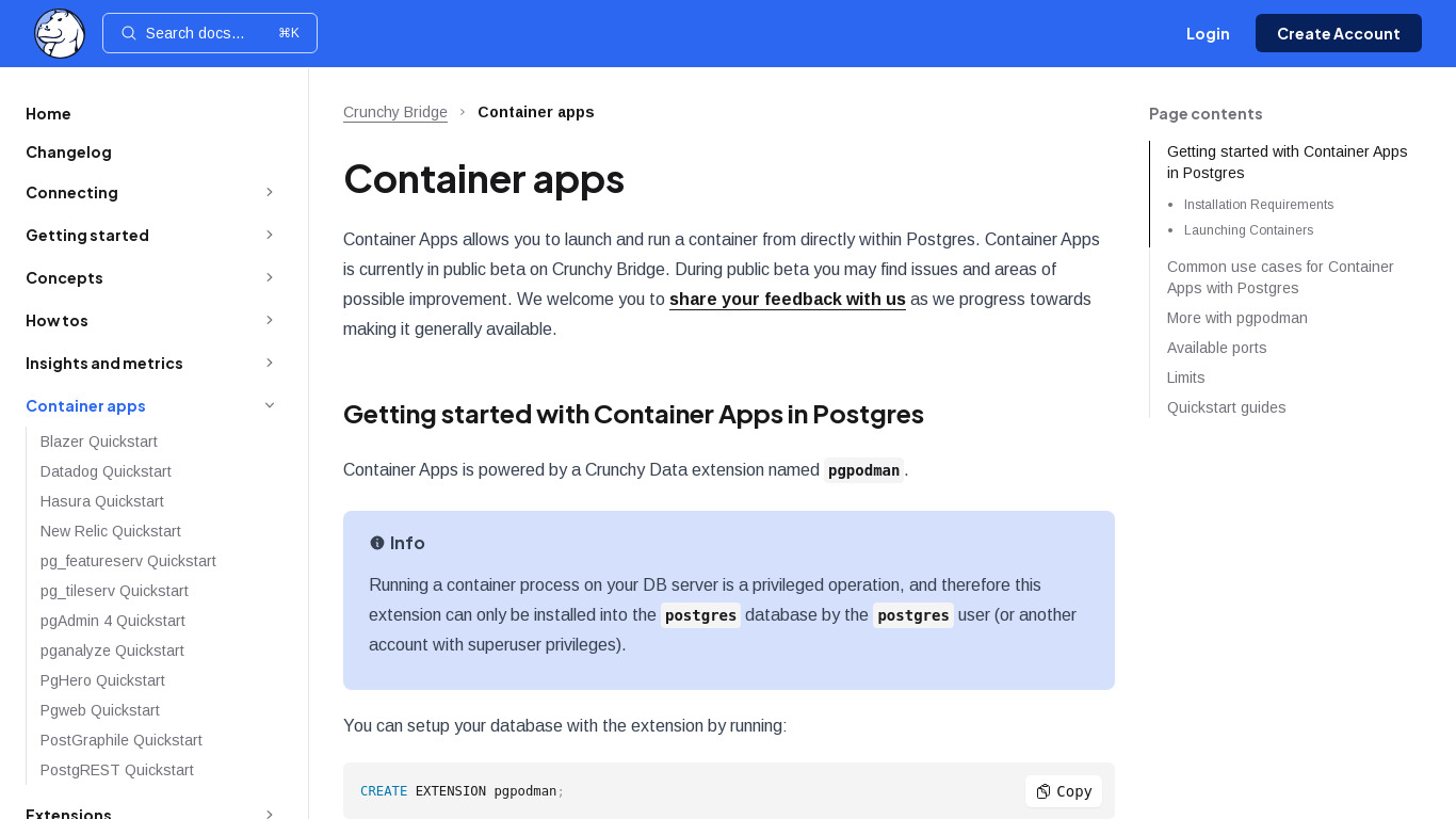 Postgres Container Apps Landing page