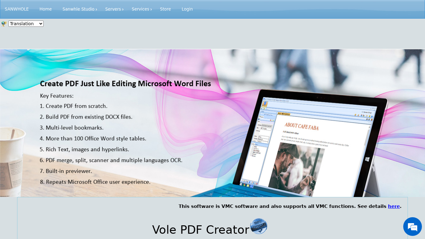 Vole PDF Creator Landing page
