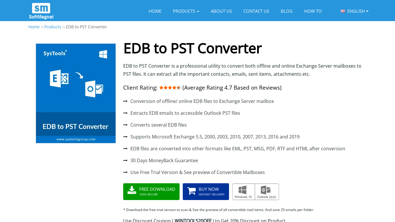 Softmagnat EDB to PST Converter Landing page