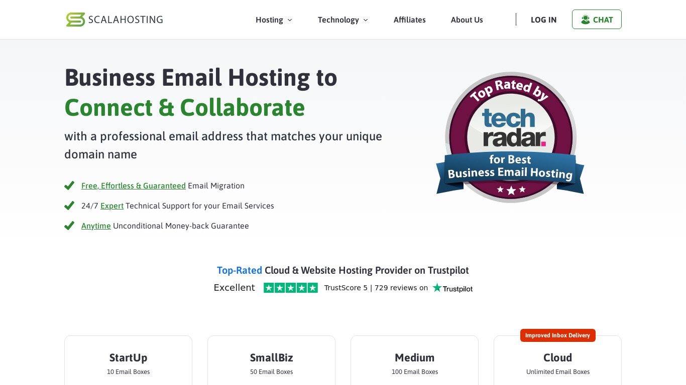 Scala Hosting email hosting Landing page