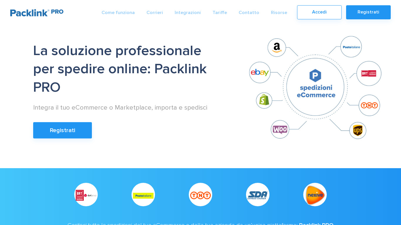 Packlink PRO Landing page