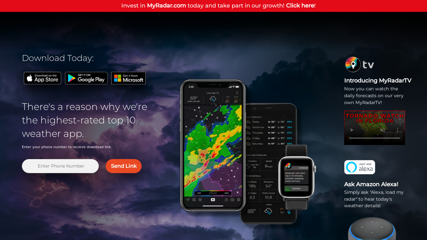 MyRadar Weather Radar Landing page