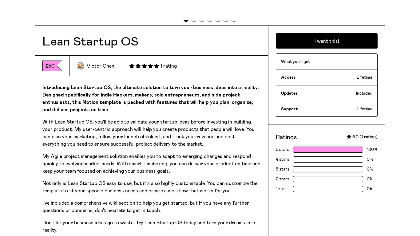 Notion Lean Startup Landing page