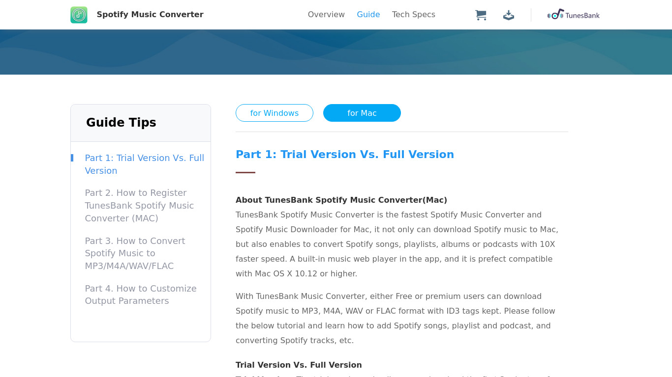 TunesBank Spotify Music Converter Mac Landing page