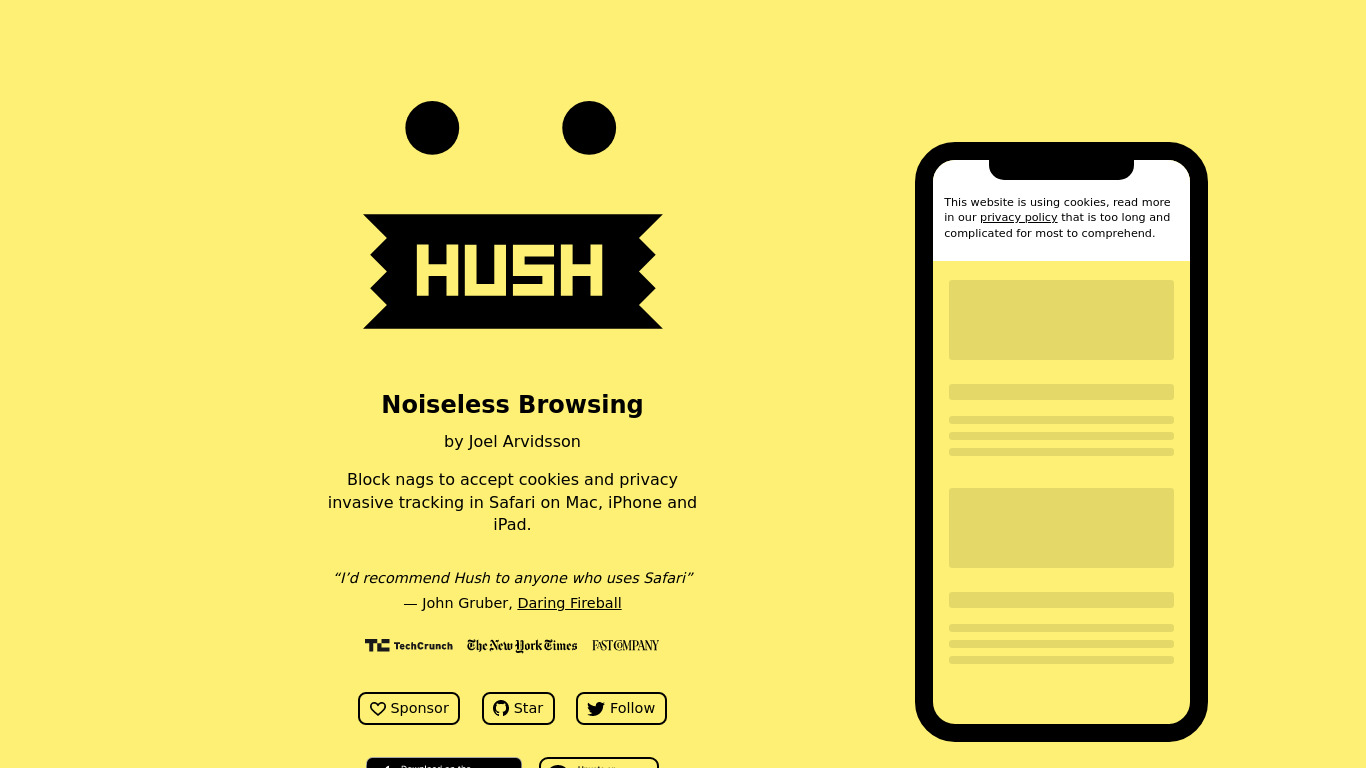 Hush Nag Blocker Landing page