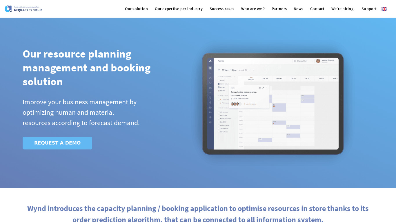 Wynd Capacity Planning & Booking Landing page