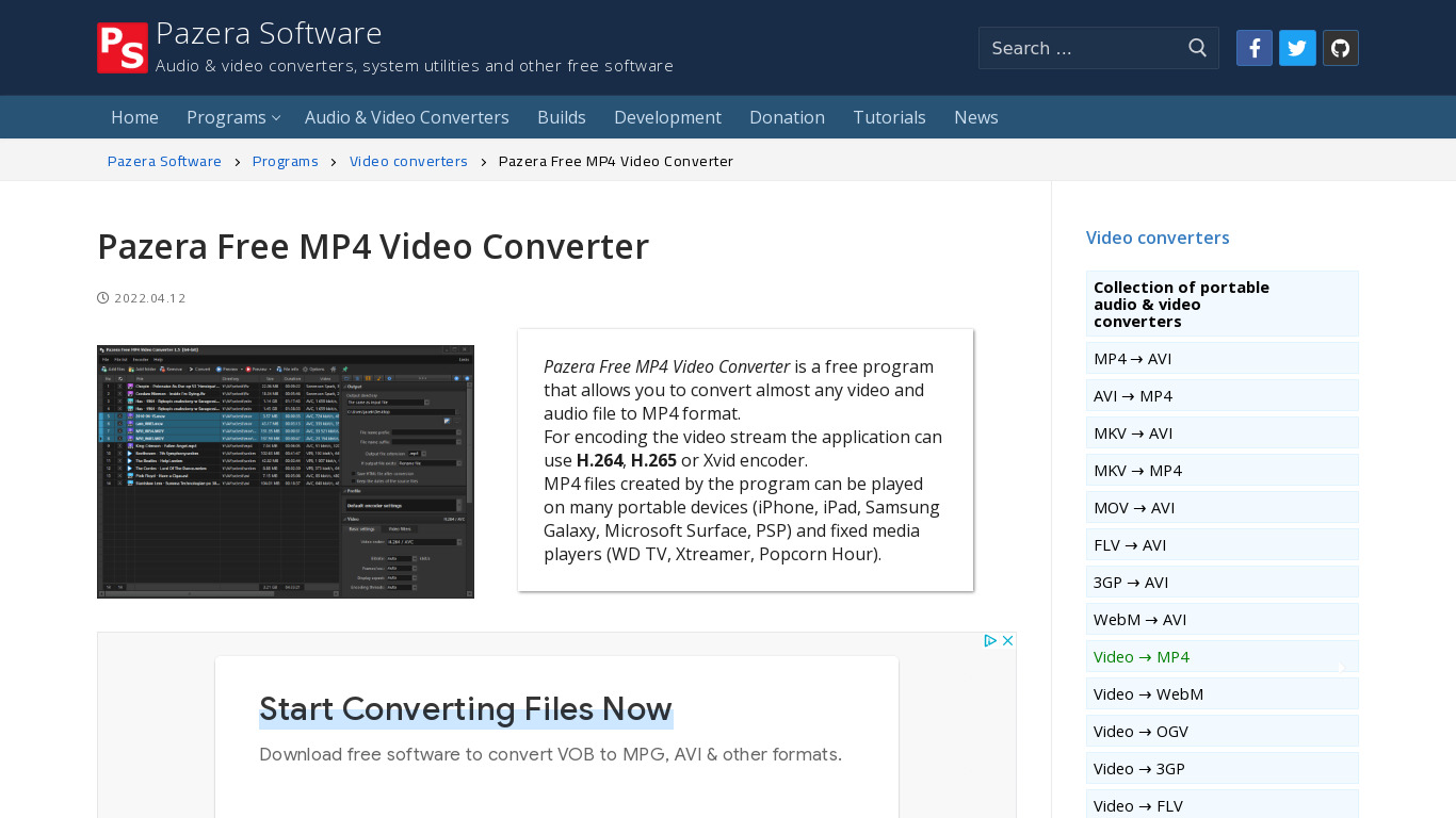 Pazera Free MP4 Video Converter Landing page