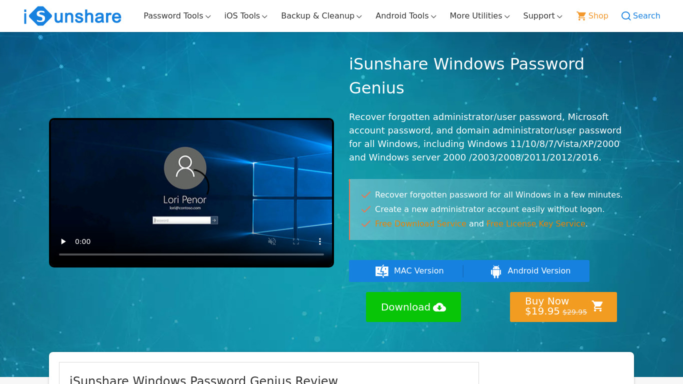 iSunshare Windows Password Genius Landing page