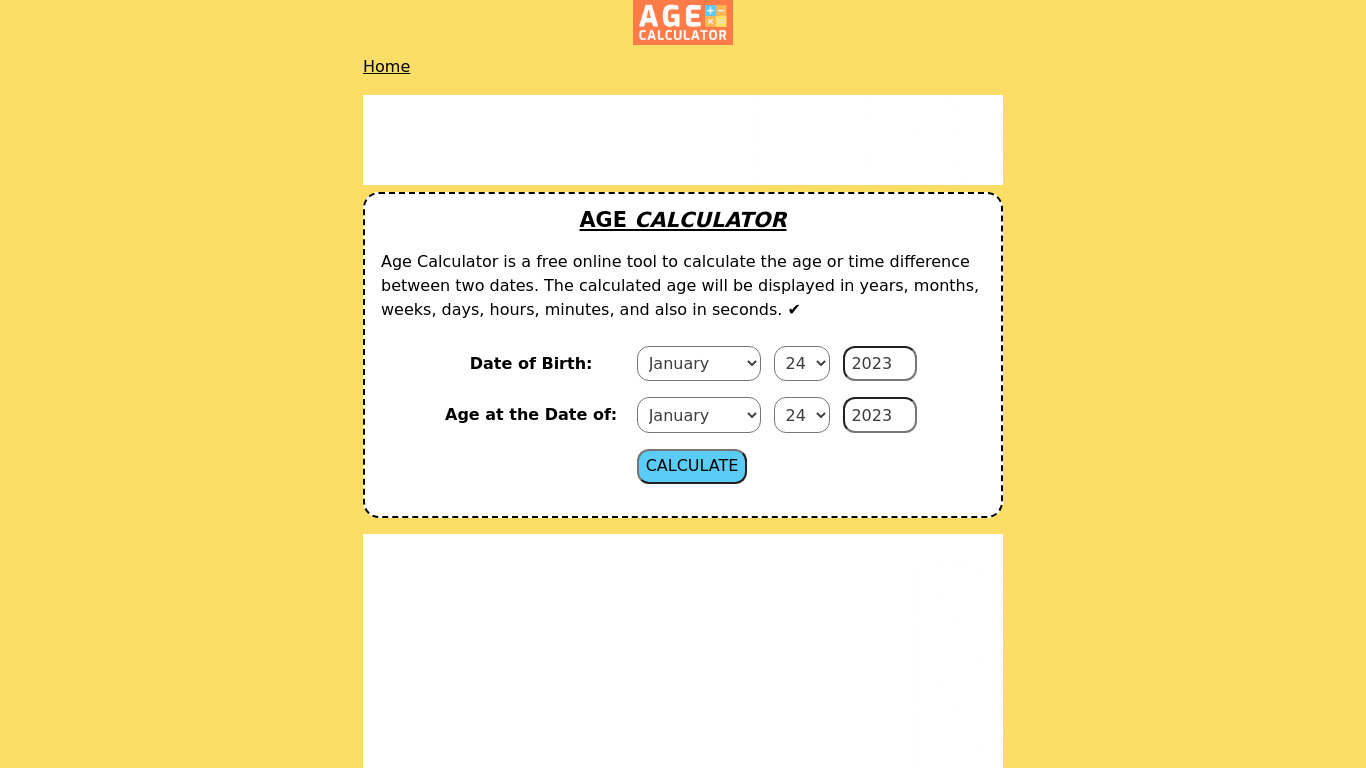 Date & Age Calculator Landing page
