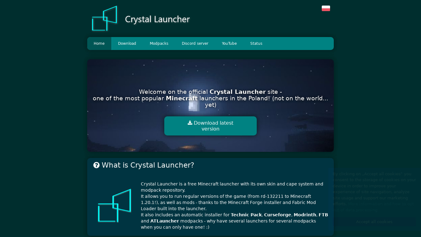 Crystal Launcher Landing page