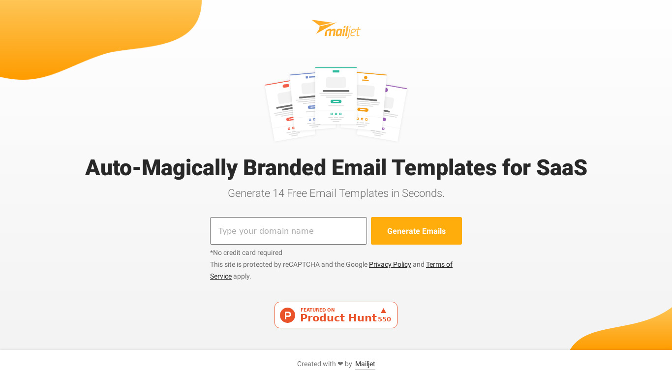 One Click Email Templates Landing page
