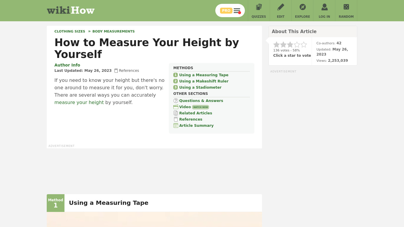 Measure my height Landing page