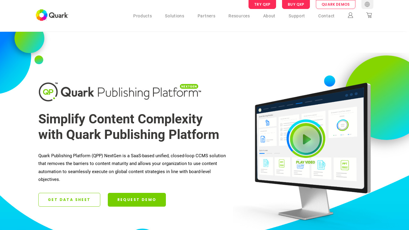 Quark Publishing Platform Landing page