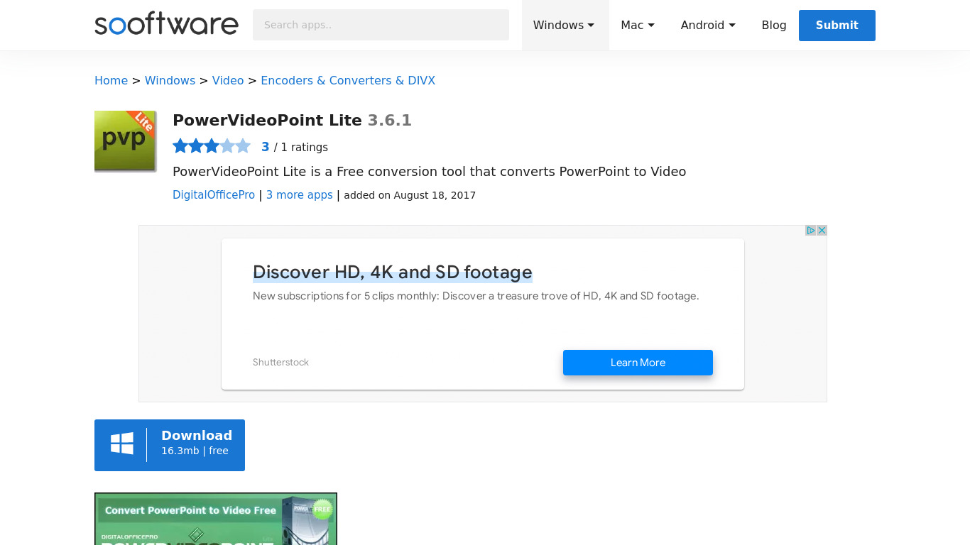 PowerVideoPoint Lite 3.5 Landing page