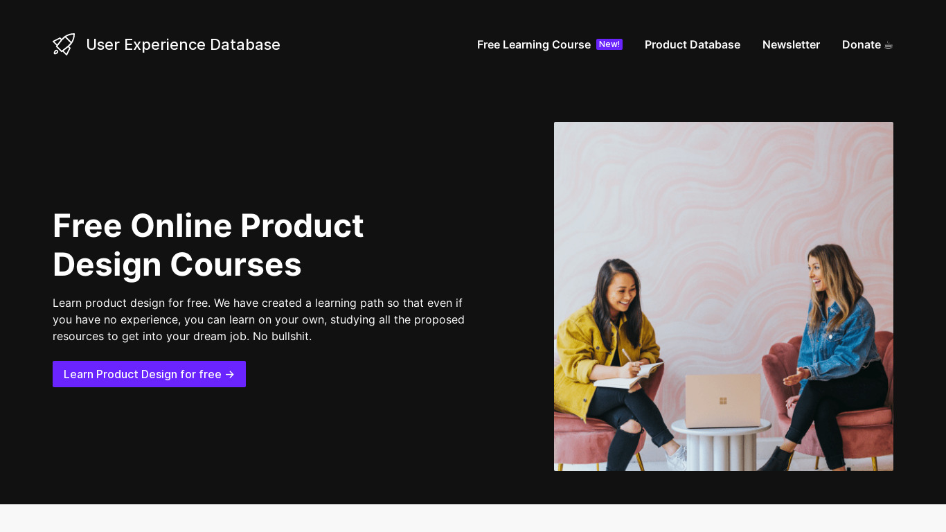 Free product design course Landing page