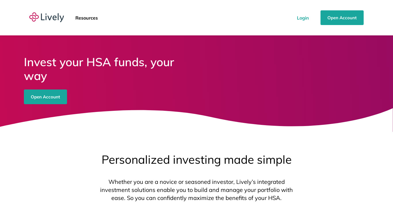Lively HSA Investments Landing page