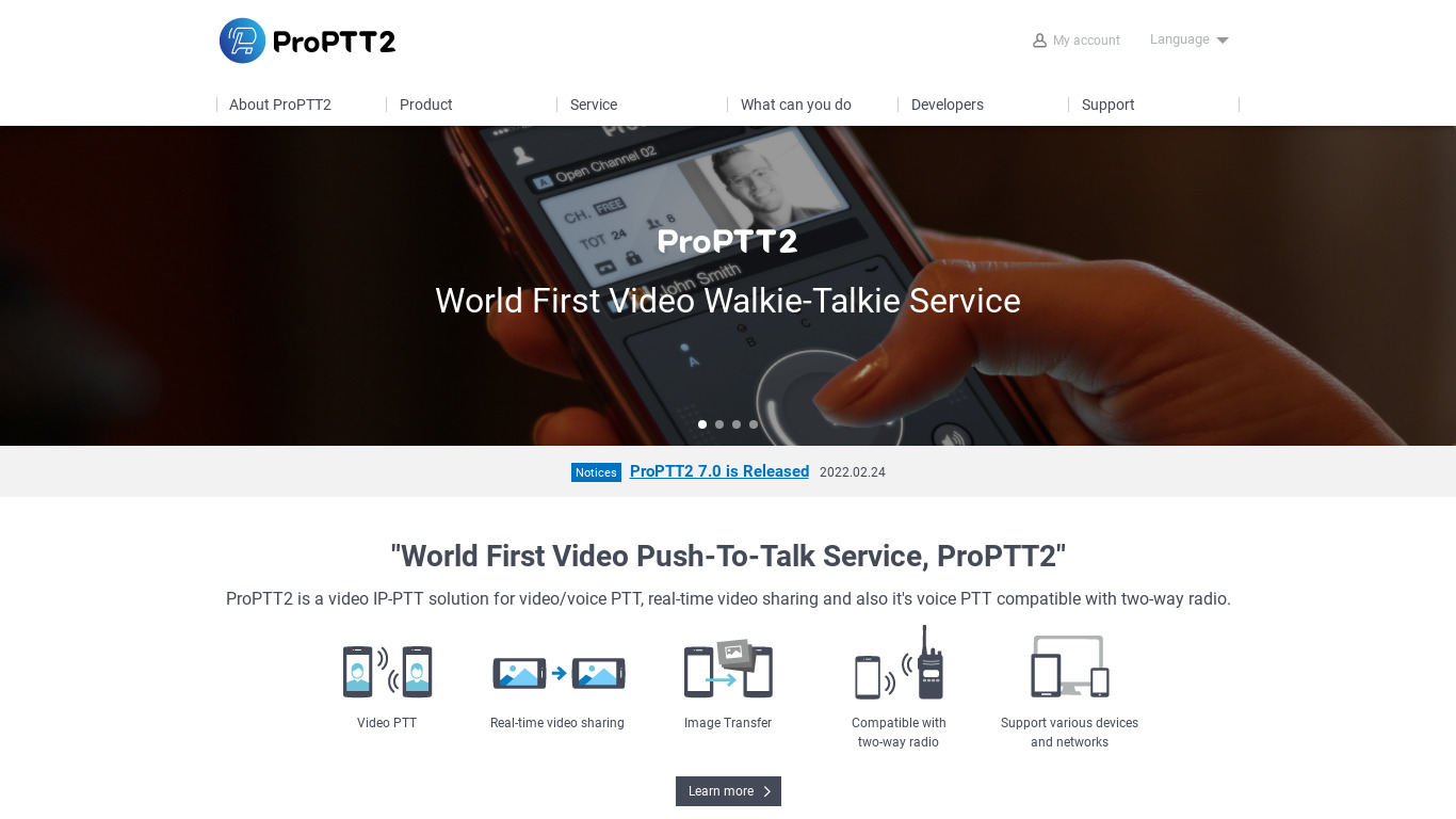 ProPTT2 Video Push-to-Talk Landing page