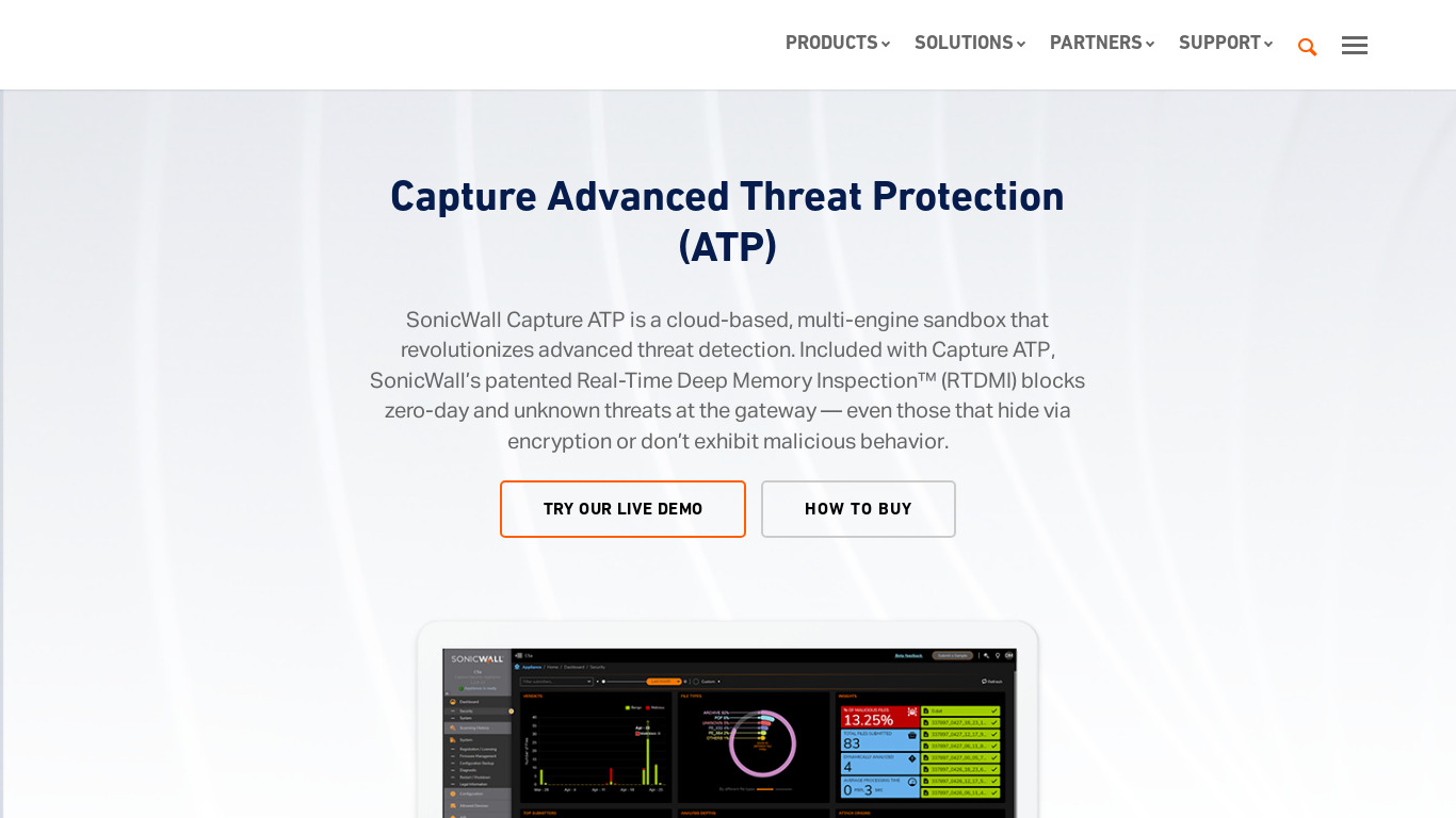 SonicWall Capture Advanced Threat Protection Landing page