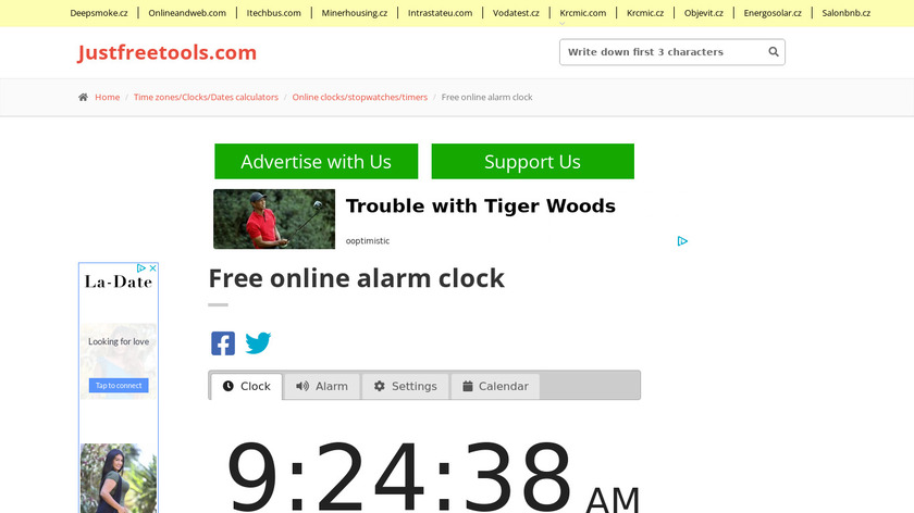Justfreetools Alarm Landing Page