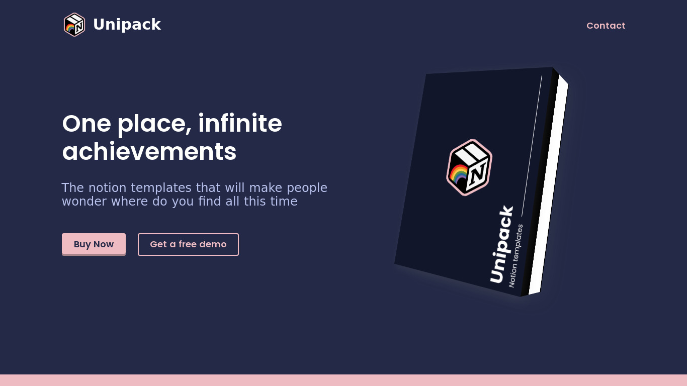 Unipack Notion Templates Landing page