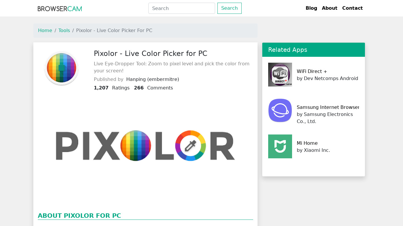Pixolor – Live Color Picker Landing page