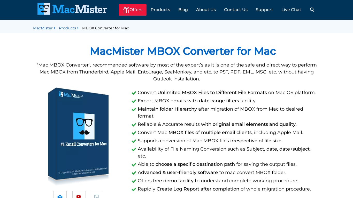 MacMister MBOX Converter for Mac Landing page