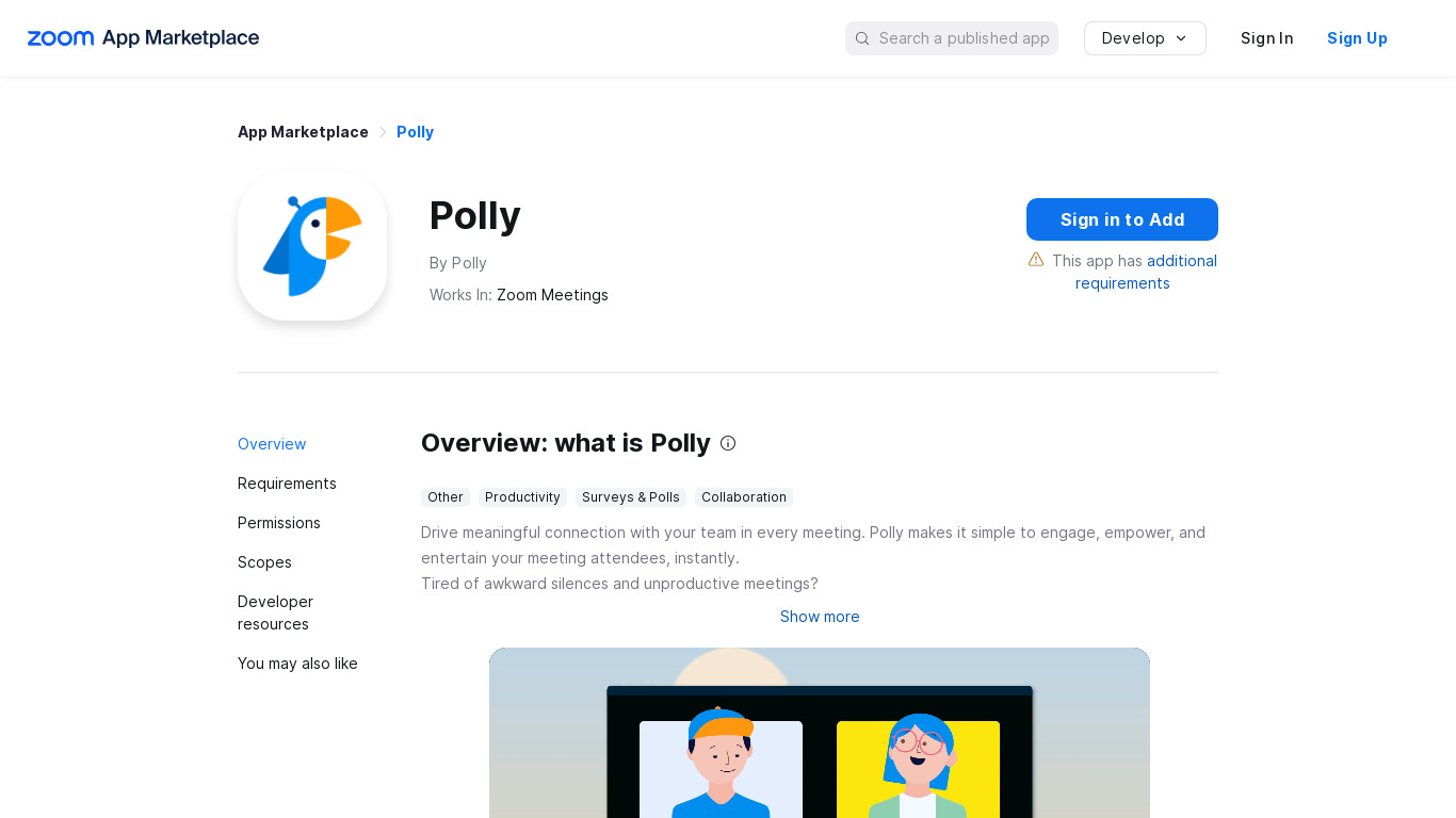 Polly for Zoom Apps Landing page