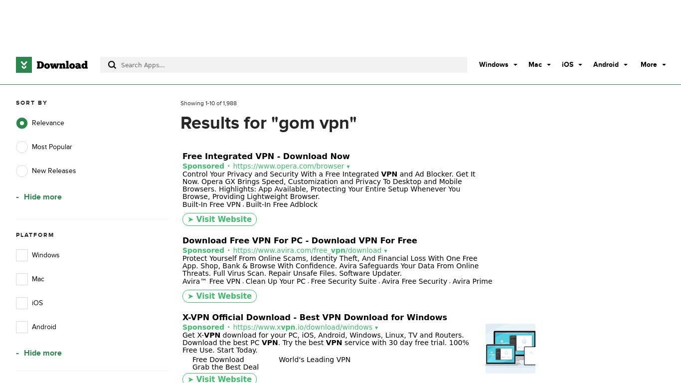 Gom VPN Landing page