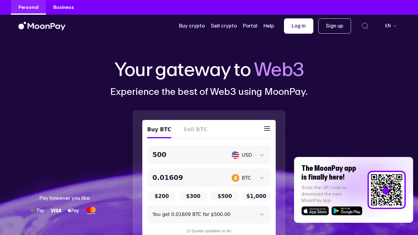 MoonPay Landing page
