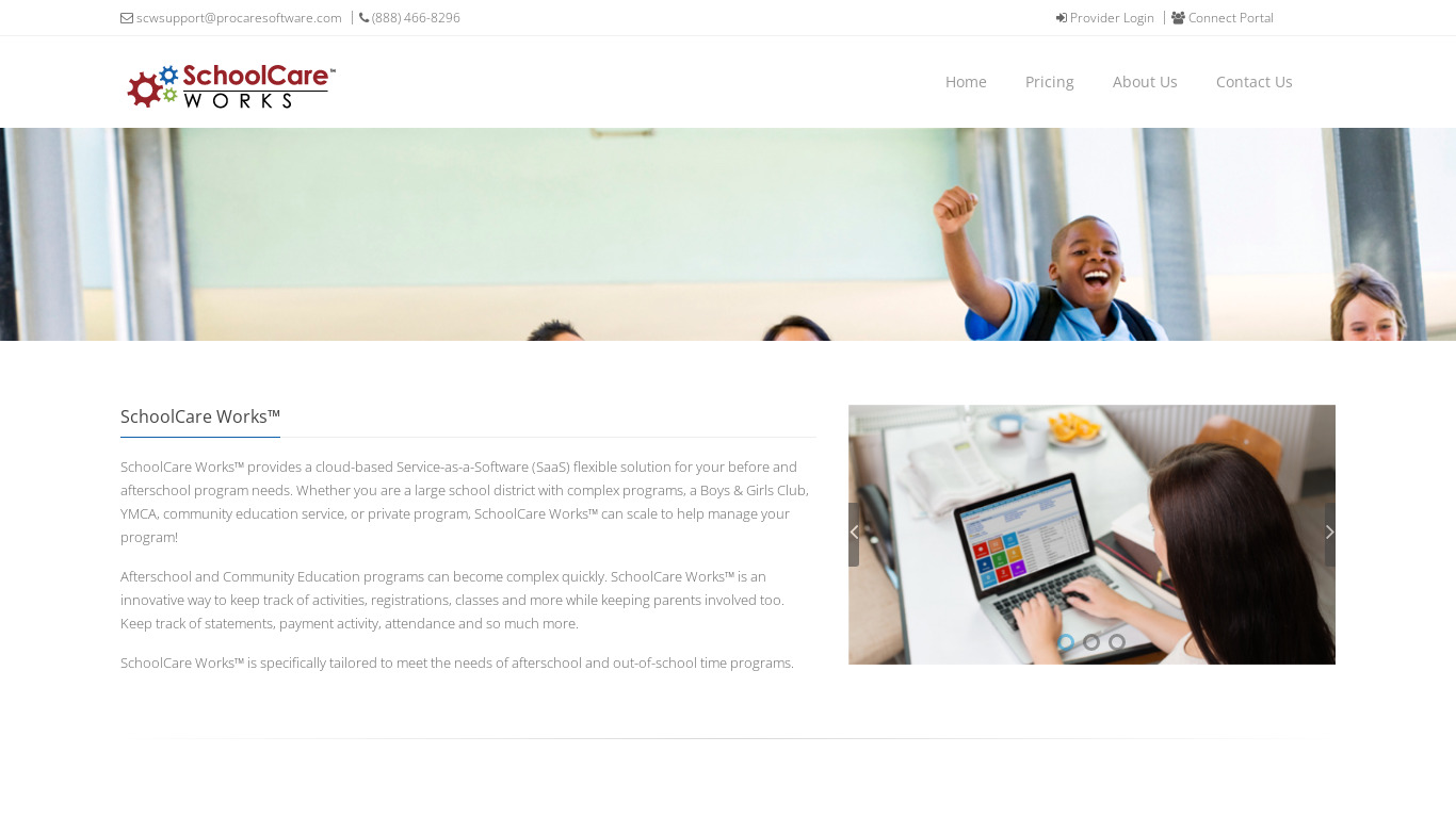 SchoolCare Works Landing page