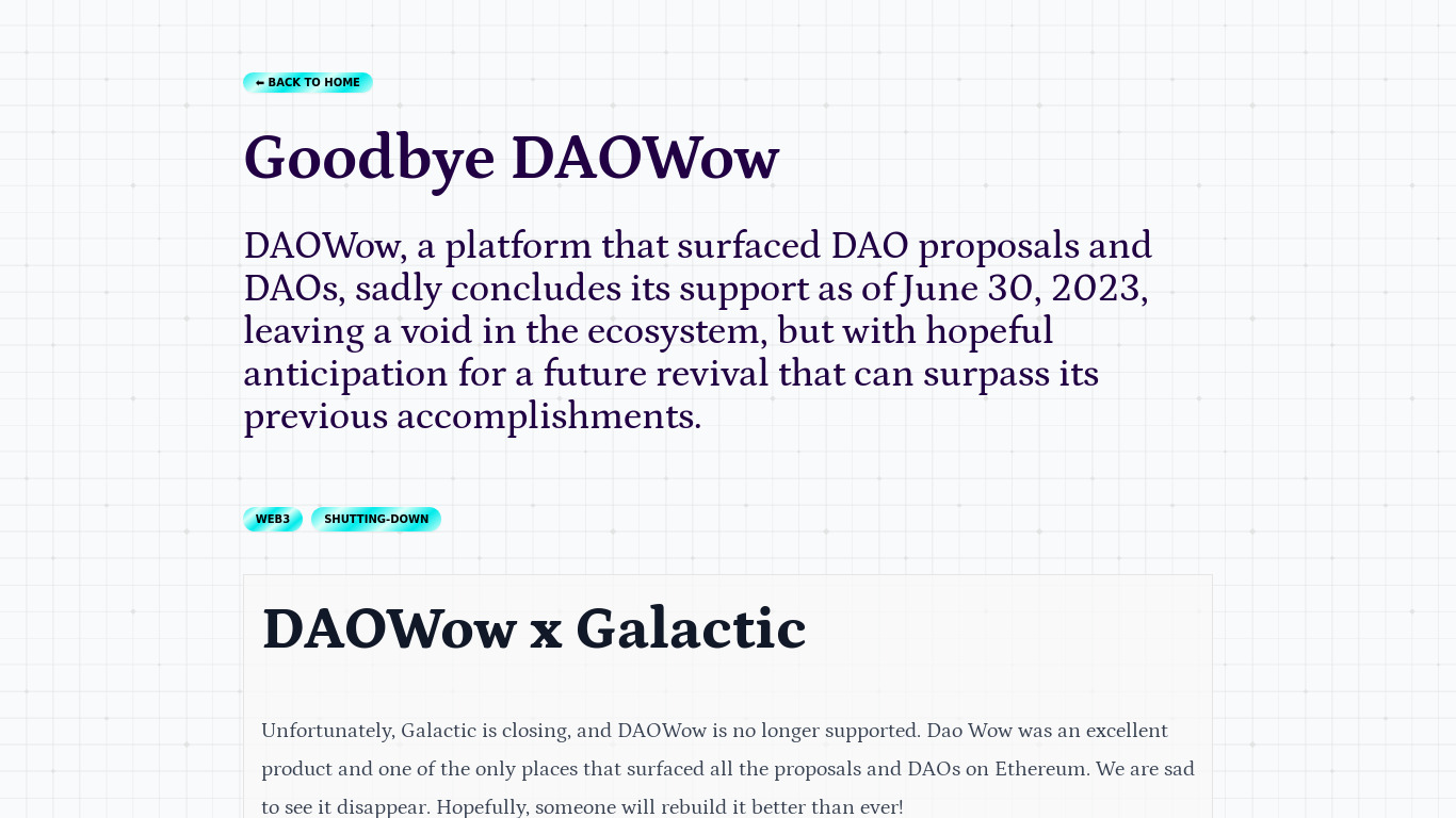 DAO Wow Landing page