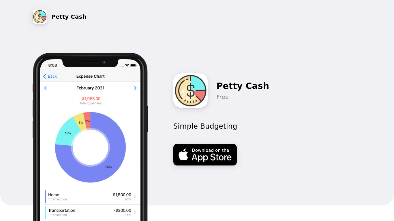 Petty Cash App Landing page