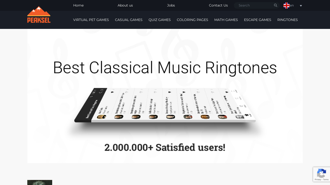 Classical Music Ringtones Landing page
