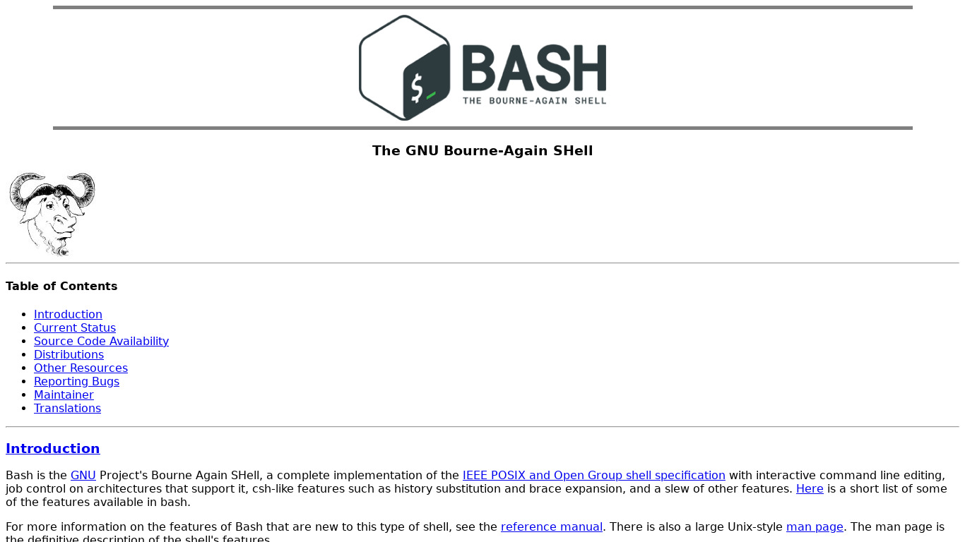Bash (Bourne-Again SHell) Landing page